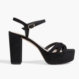 STUART WEITZMAN Keefa Block Heel
Suede Almond Toe Platform Sandals Black‎
